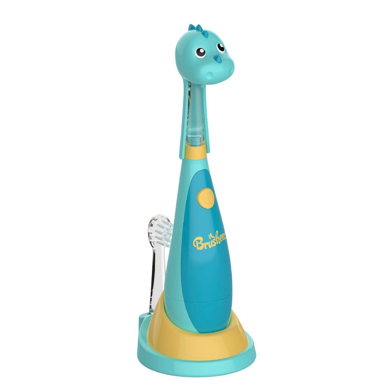 Brusheez Little Toddlers Sonic Toothbrush Safe Gentle Toothbrush for Ages 13 with Builtin LightUp 2Minute Timer Extra Brush Head Storage Base for FirstTime Brushers Rex The Dinosaur