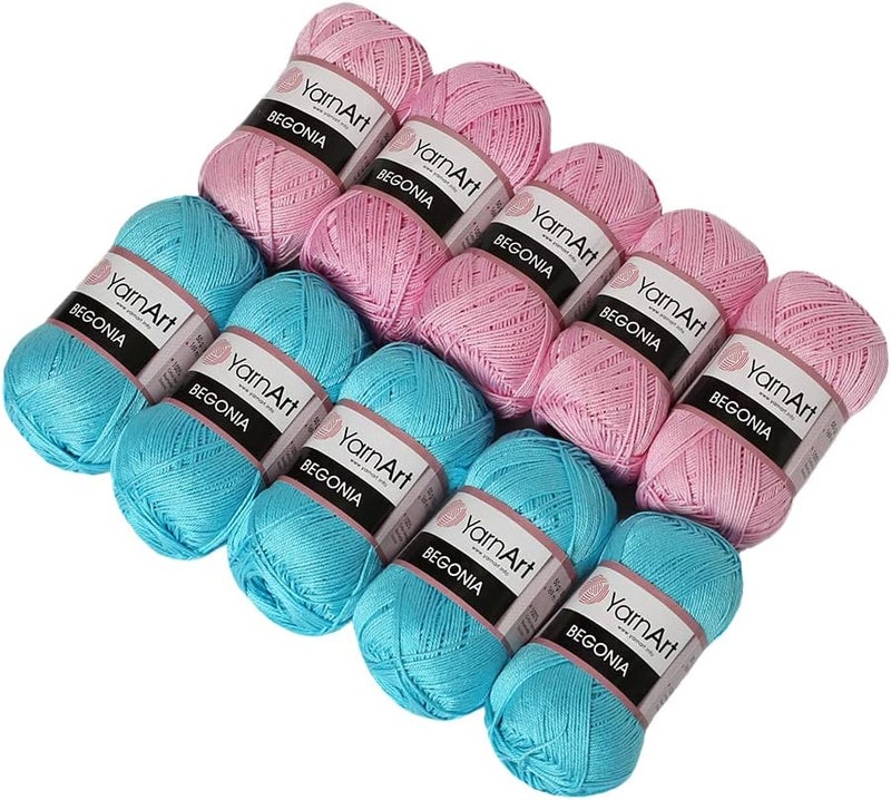 YarnArt 10 Skein Yarnart Begonia Yarn 100 Mercerized Cotton Each 176 Oz 50g  185 Yrds 169m Fine Sport 2 Pink and Blue Set - Image 2