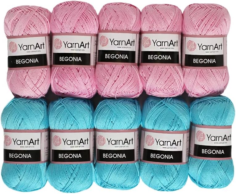YarnArt 10 Skein Yarnart Begonia Yarn 100 Mercerized Cotton Each 176 Oz 50g  185 Yrds 169m Fine Sport 2 Pink and Blue Set - Image 1