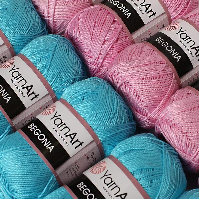 YarnArt 10 Skein Yarnart Begonia Yarn 100 Mercerized Cotton Each 176 Oz 50g  185 Yrds 169m Fine Sport 2 Pink and Blue Set - Image 3