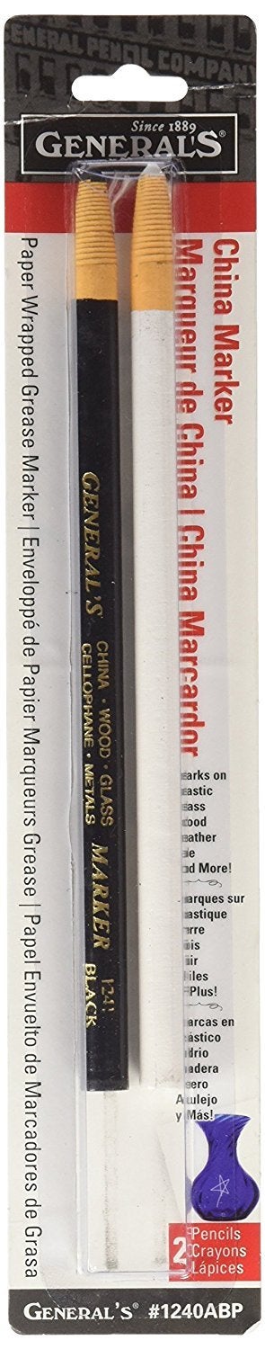 General's General Pencil 1240ABP China Marker Multi Purpose Grease Pencil BlackWhite 2Pack