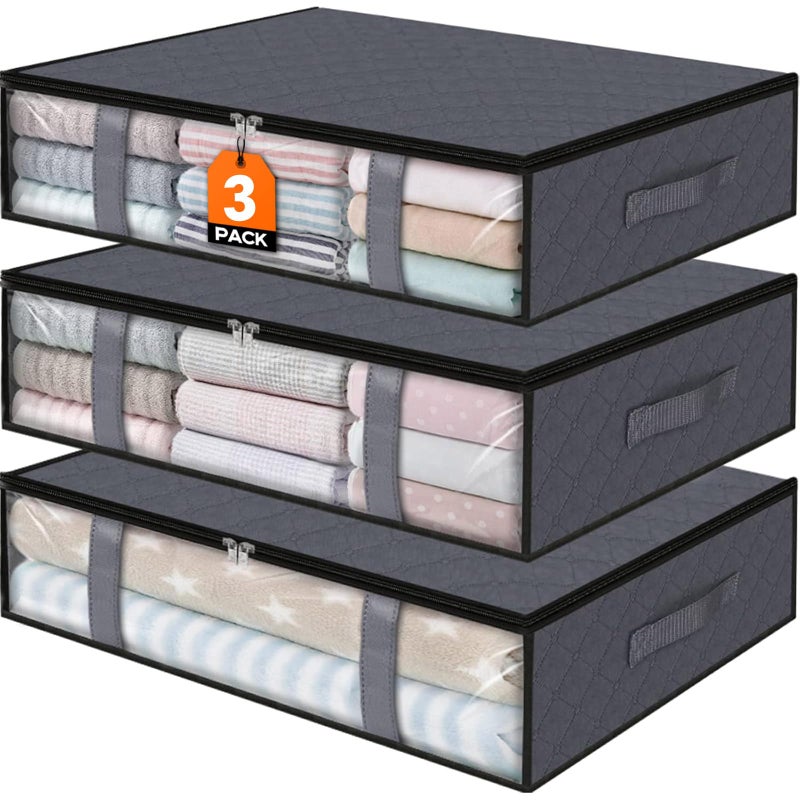 StorageRight Under Bed Storage Bags 3 Pack, 40L Large Clothes & Comforter Storage Containers with Clear Window, Breathable Fabric Organizer for Blankets, Bedding, Seasonal Clothing - Image 1