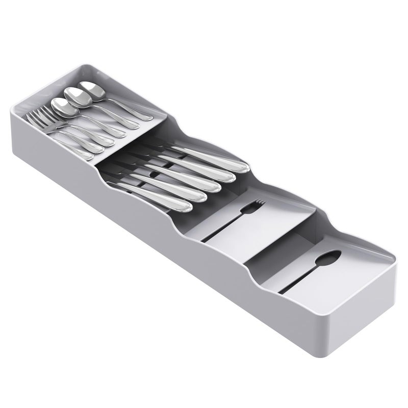 Lifewit Cutlery Drawer Organiser Small Cutlery Tray for Kitchen Plastic Narrow Utensil Silverware Holder for Spoons Forks and Knives Flatware Storage Organization Grey