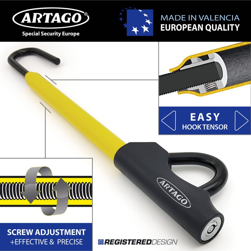 Artago 871A/B Steering Wheel Brake Pedal Lock, Yellow, Key Lock, Made in Europe, High Security, Adjustable Length, Easy Hook System - Image 4