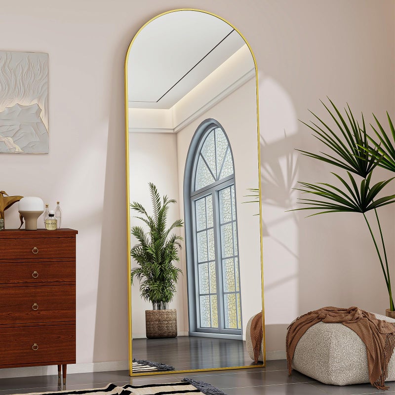 Riskioir 56" x 21" Arch Full Length Mirror - Floor Full Body Mirror with Aluminum Frame - Standing, Leaning or Hanging, for Bedroom, Living Room, Gold - Image 1