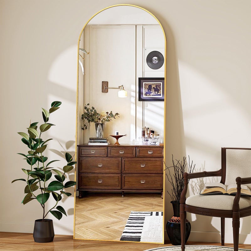 Riskioir 56" x 21" Arch Full Length Mirror - Floor Full Body Mirror with Aluminum Frame - Standing, Leaning or Hanging, for Bedroom, Living Room, Gold - Image 5