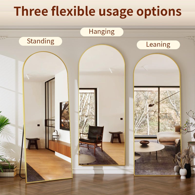 Riskioir 56" x 21" Arch Full Length Mirror - Floor Full Body Mirror with Aluminum Frame - Standing, Leaning or Hanging, for Bedroom, Living Room, Gold - Image 4