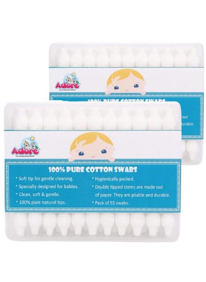 Adore 100% Pure Cotton Swabs Pack Of 2 110 Units White With Thick End To Protect Baby Ears  - Image 1