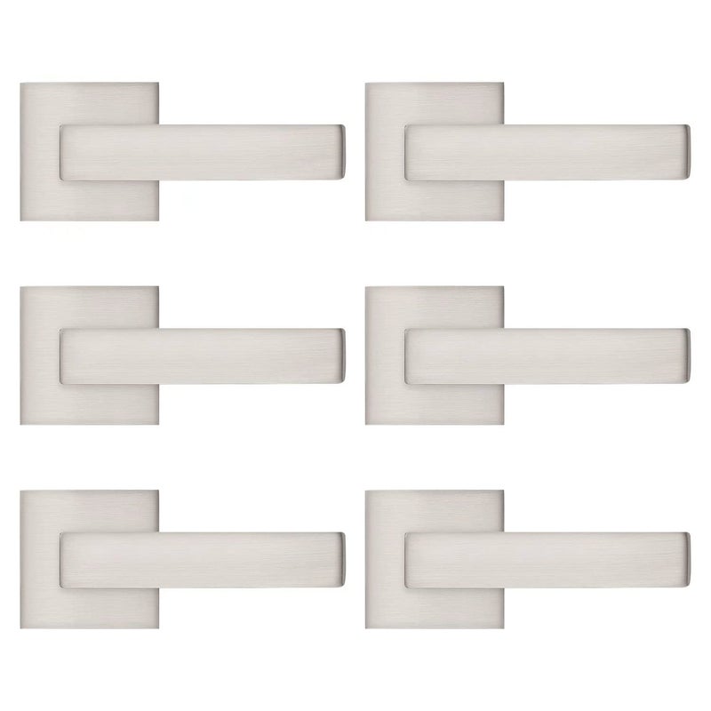 Probrico Contemporary Dummy Door Lever Handle Set Satin Nickel Finish NonTurning Pull Only Inactive Door Handle Zinc Alloy 6 Pack