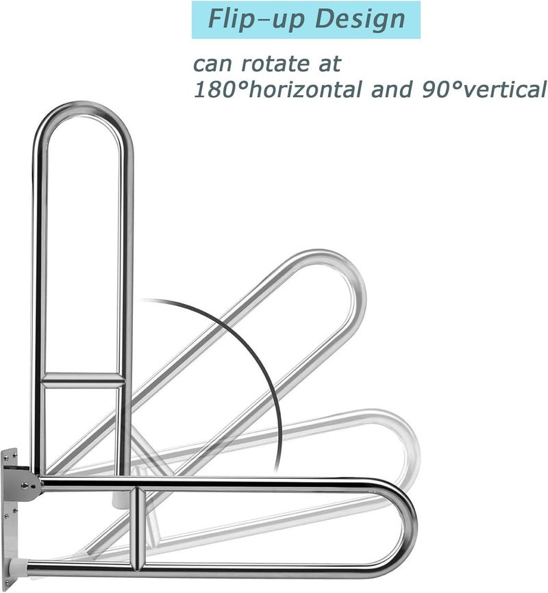 ANATOMIX Flip up Grab bar 30 Inch 304 Grade Stainless Steel Toilet Handrails Bathroom Safety Bar Hand Support - Wall Mounted Pack of 1 (TN23) - Image 3
