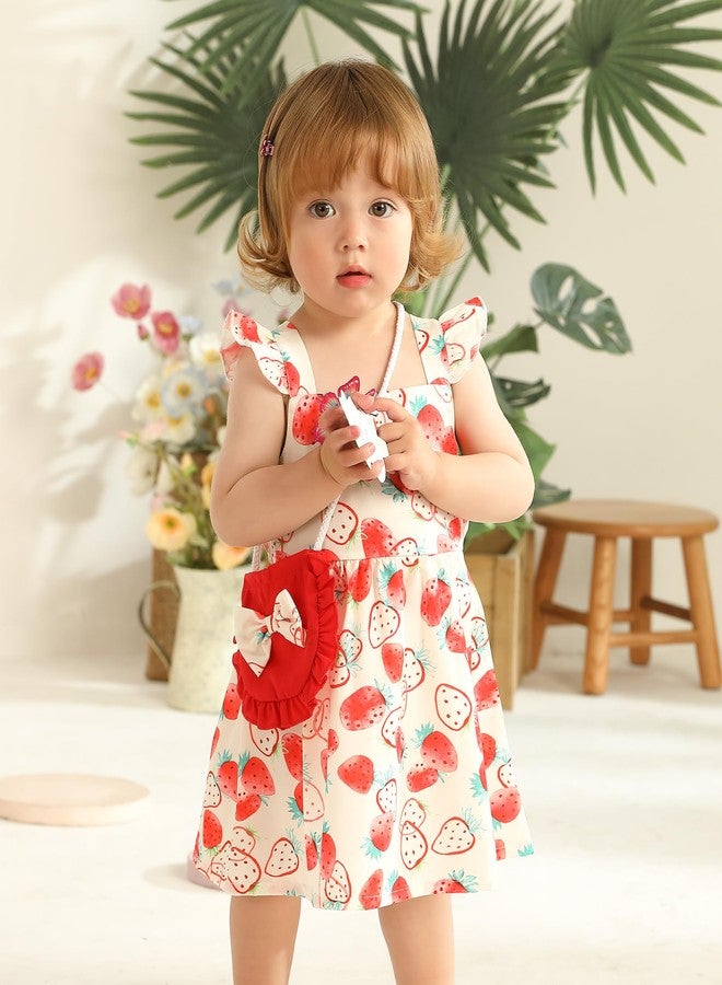 Mioglrie 18-24 Months Girl Clothes Baby Girls Dress Infant Summer Outfits Toddler Casual Ruffle Sleeve Strawberry Red Sundress with Cute Red Bag - Image 3