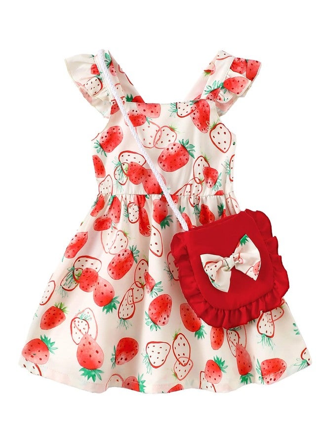 Mioglrie 18-24 Months Girl Clothes Baby Girls Dress Infant Summer Outfits Toddler Casual Ruffle Sleeve Strawberry Red Sundress with Cute Red Bag - Image 1