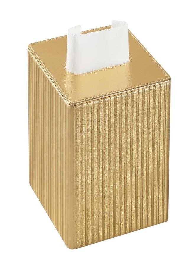 MEIBOOCH PU Leather Tissue Box Cover Square, Rectangle Tissue Box Holder with Magnetic Closure, Decorative Tissue Holder for Bathroom Bedroom Office (Gold, Square) - Image 1