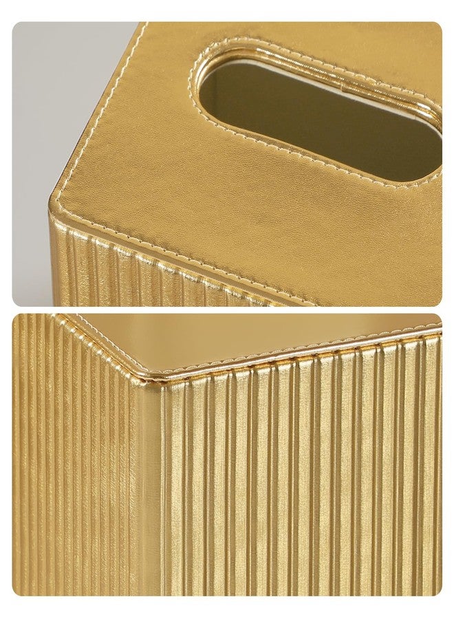 MEIBOOCH PU Leather Tissue Box Cover Square, Rectangle Tissue Box Holder with Magnetic Closure, Decorative Tissue Holder for Bathroom Bedroom Office (Gold, Square) - Image 4
