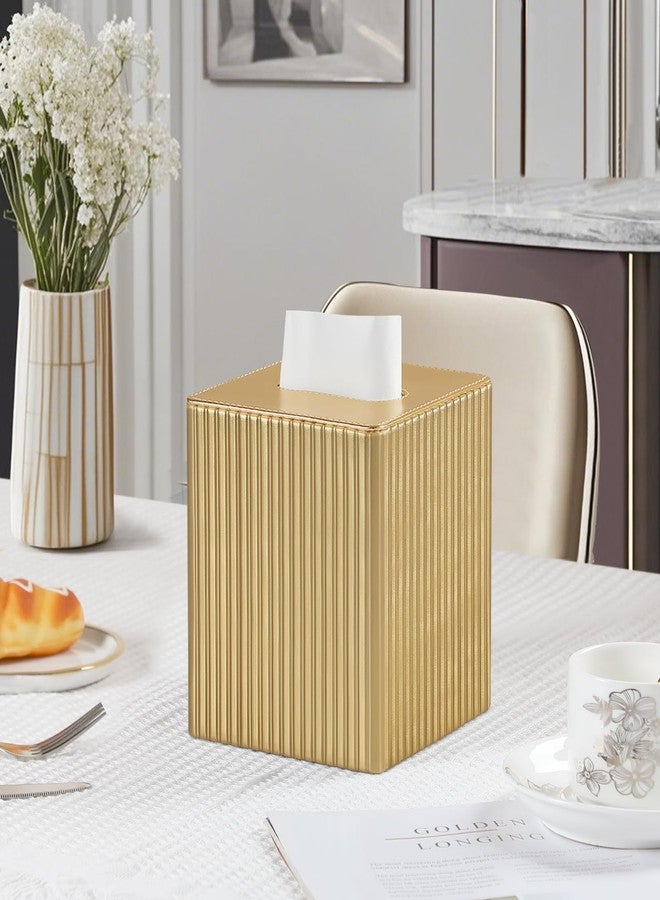 MEIBOOCH PU Leather Tissue Box Cover Square, Rectangle Tissue Box Holder with Magnetic Closure, Decorative Tissue Holder for Bathroom Bedroom Office (Gold, Square) - Image 2