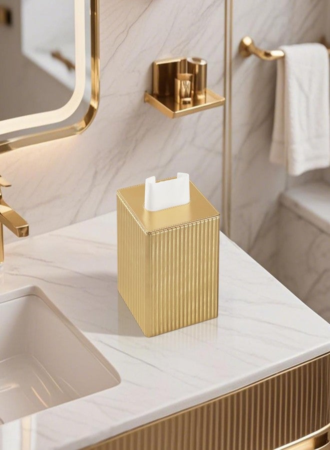 MEIBOOCH PU Leather Tissue Box Cover Square, Rectangle Tissue Box Holder with Magnetic Closure, Decorative Tissue Holder for Bathroom Bedroom Office (Gold, Square) - Image 5
