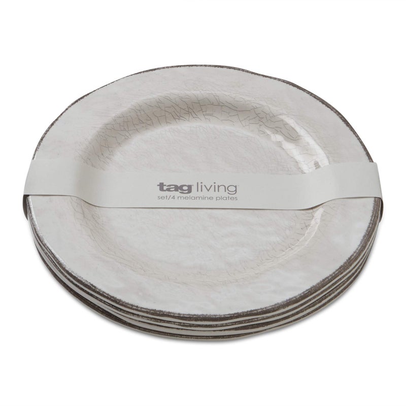 tag TAG 9x9 Veranda Cracked Glazed Solid Wavy Edge Melamine Plastic Serveware Dinnerware Salad Plate Dishwasher Safe Indoor Outdoor Ivory Set of 4 93inH x 93inL x 16inW Ivory 