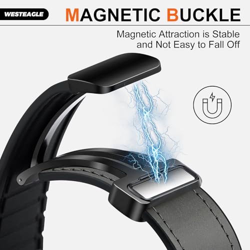 WestEagle Leather Watch 8 Band Compatible with Samsung Galaxy Watch 8 40mm 44mm/ 8 Classic 46mm, Magnetic Buckle Silicone Bottom Design Adjustable Wristbands Accessories for Men and Women, Grey - Image 3