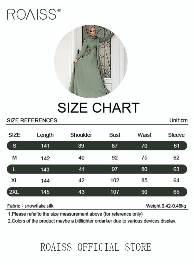 roaiss - Women's Silk Dress Satin Long-Sleeved Dress Fashion Large Hemline High Waistline Trailing Floor - Image 1