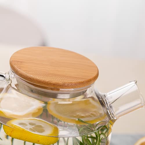 Castanea Glass Water Jug, 1 Litre, Heat Resistant Water Jug with Wooden lid, Large Handle, Transparent, 1000 ml, Pack of 1 - Image 2