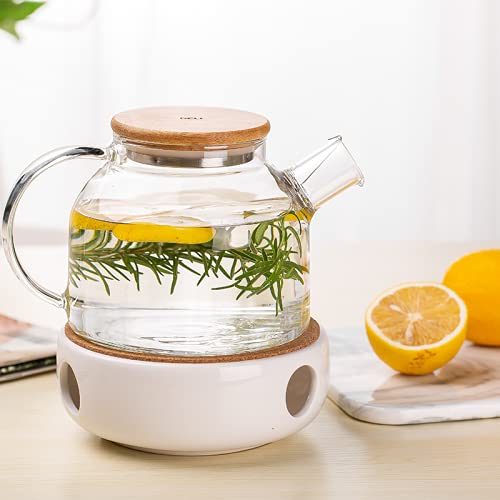 Castanea Glass Water Jug, 1 Litre, Heat Resistant Water Jug with Wooden lid, Large Handle, Transparent, 1000 ml, Pack of 1 - Image 4