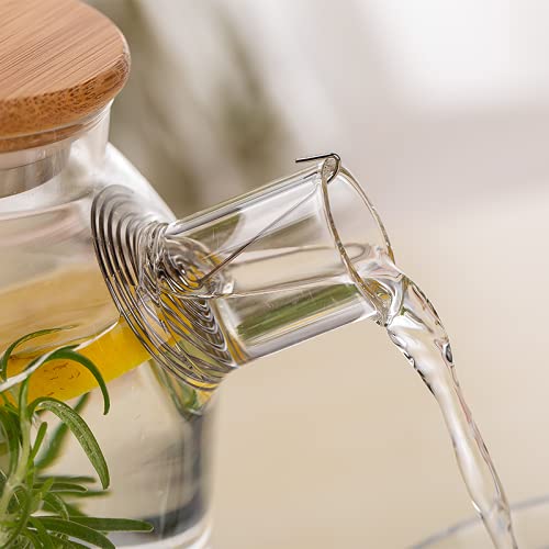 Castanea Glass Water Jug, 1 Litre, Heat Resistant Water Jug with Wooden lid, Large Handle, Transparent, 1000 ml, Pack of 1 - Image 3