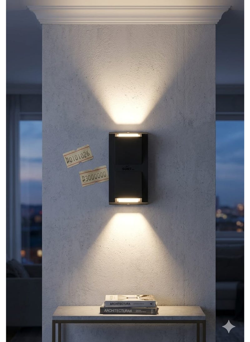 SORT LED Up and Down Wall Light, 6W Minimalist Modern Dual-Direction Sconce, 3000K Warm White Waterproof Exterior & Interior Accent Lighting, 480 Lumens (Model: XF398, Black) - Image 2