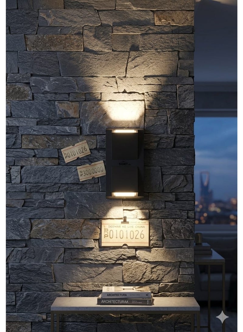 SORT LED Up and Down Wall Light, 6W Minimalist Modern Dual-Direction Sconce, 3000K Warm White Waterproof Exterior & Interior Accent Lighting, 480 Lumens (Model: XF398, Black) - Image 1