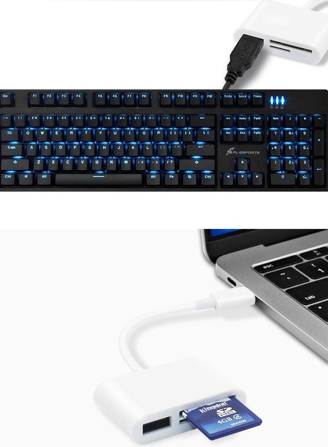 Multifunctional 3-in-1 USB C SD Card Reader,Type-C Card Reader for USB C Device ,TF Card Adapter Support Dual Read and Write(White 3.0)