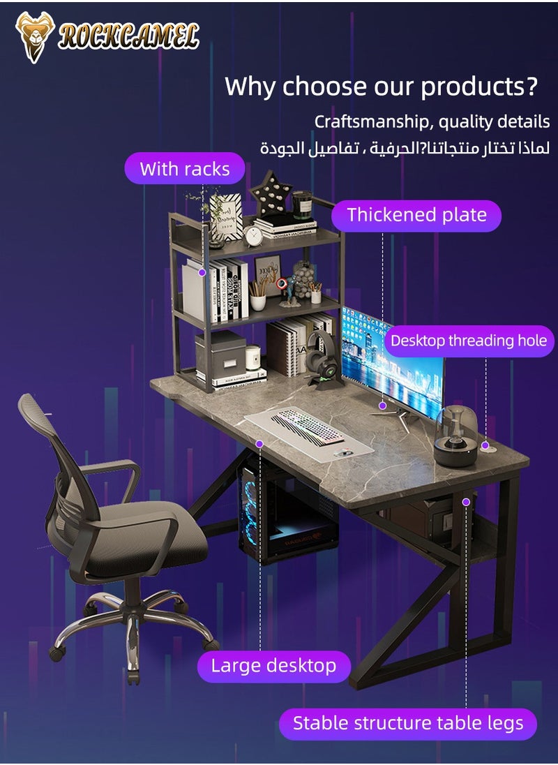 ROCKCAMEL - طاولة ألعاب بتأثير الرخام، عرض 160 سم، تصميم إطار على شكل حرف Z، منطقة لوحة ماوس ممتدة، حامل شاشة مزدوج - Image 1