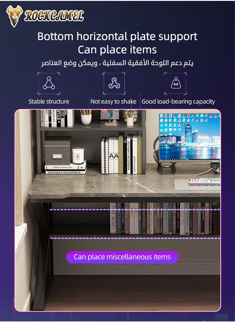 ROCKCAMEL - طاولة ألعاب بتأثير الرخام، عرض 160 سم، تصميم إطار على شكل حرف Z، منطقة لوحة ماوس ممتدة، حامل شاشة مزدوج - Image 1