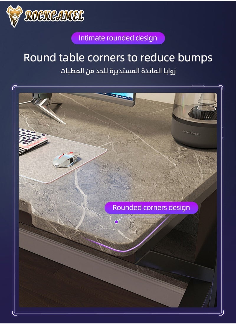 ROCKCAMEL - طاولة ألعاب بتأثير الرخام، عرض 160 سم، تصميم إطار على شكل حرف Z، منطقة لوحة ماوس ممتدة، حامل شاشة مزدوج - Image 1