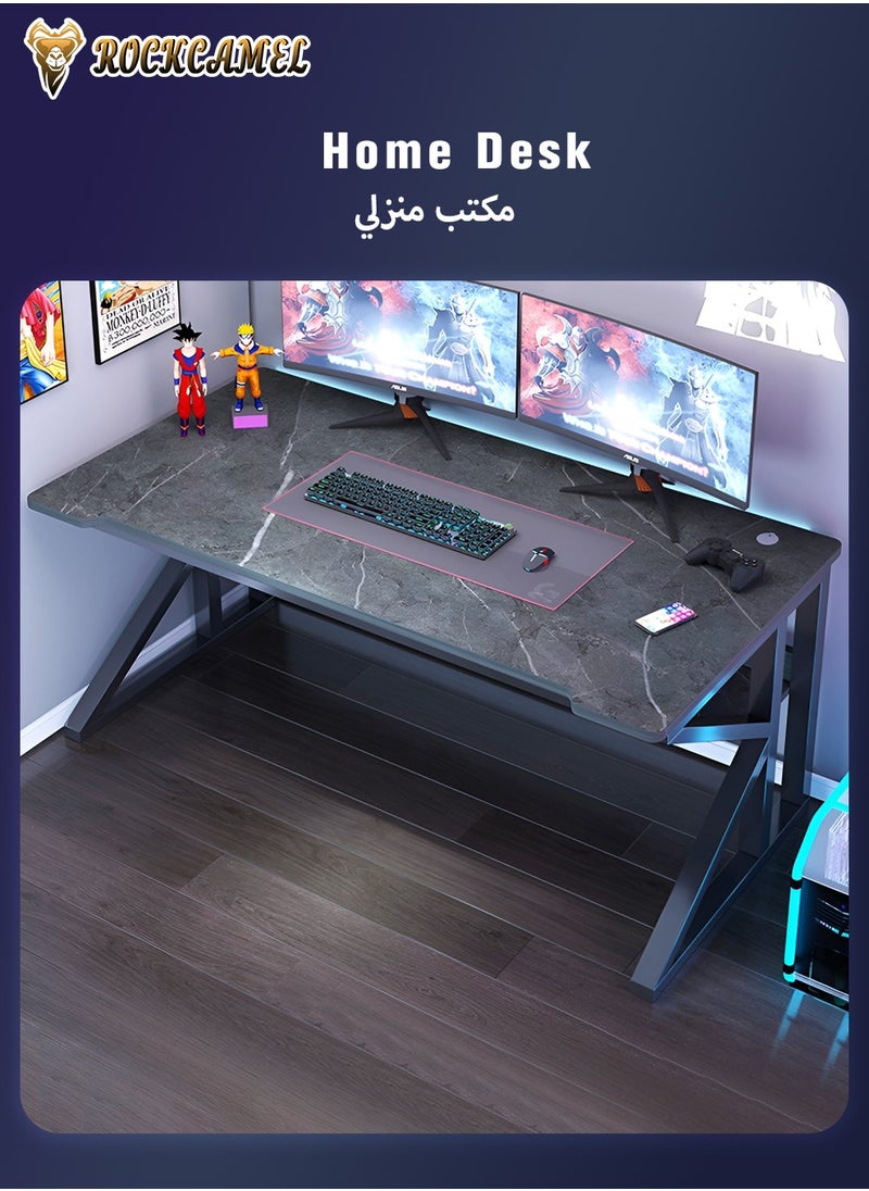 ROCKCAMEL - طاولة ألعاب بتأثير الرخام، عرض 160 سم، تصميم إطار على شكل حرف Z، منطقة لوحة ماوس ممتدة، حامل شاشة مزدوج - Image 1