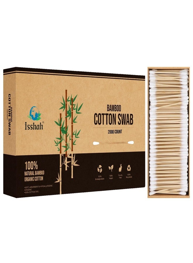 Isshah Bamboo Cotton Swabs - 2000 Count - FSC Certified and PETA Approved, Eco Friendly Double Tips, Plastic Free Ear Sticks, All Natural 100% Biodegradable Organic Cotton Buds by Isshah - Image 1