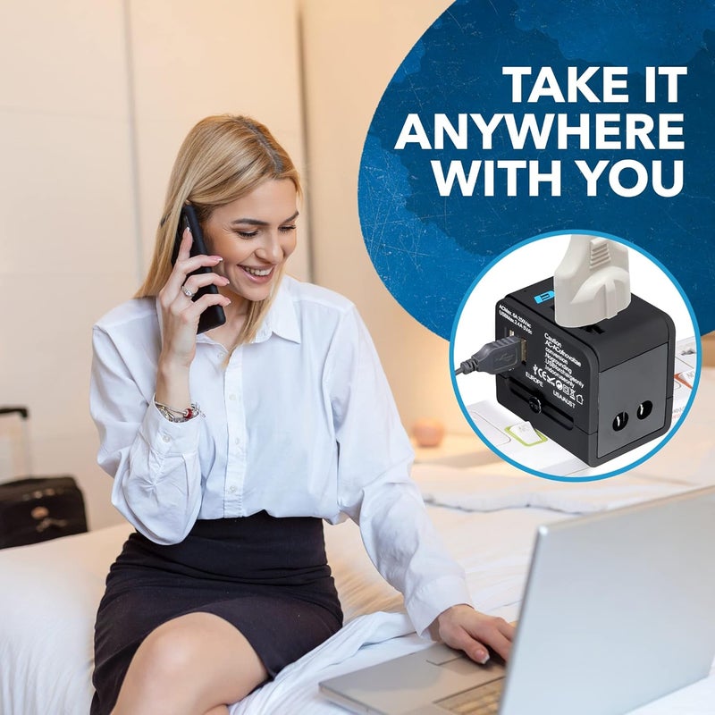 OREI Universal Travel Adapter with 2 USB Ports 3 in 1 Universal Charger International Travel Adapter for Cell Phones Tablets Camera for Travelers to US Europe UK More - Image 4