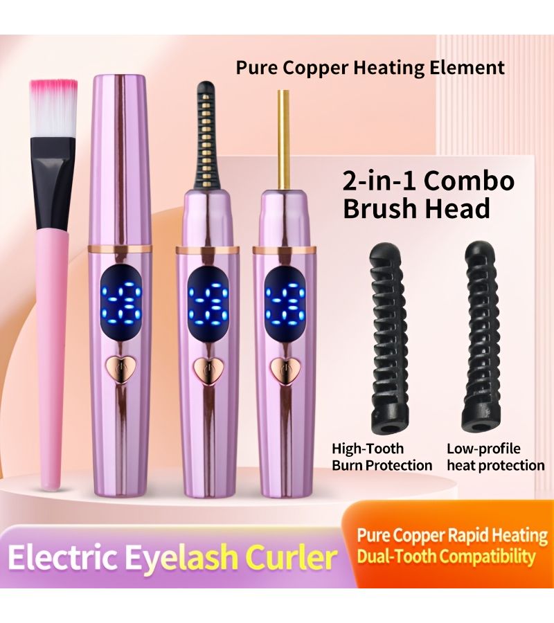 Heated Electric Eyelash Curler Portable Quick Curl Fast Heating Long Lasting Hold 3 Temperature Modes Purple - Image 1