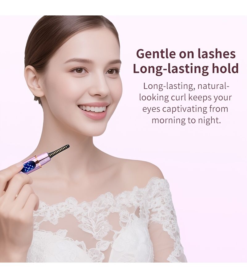 Heated Electric Eyelash Curler Portable Quick Curl Fast Heating Long Lasting Hold 3 Temperature Modes Purple - Image 5
