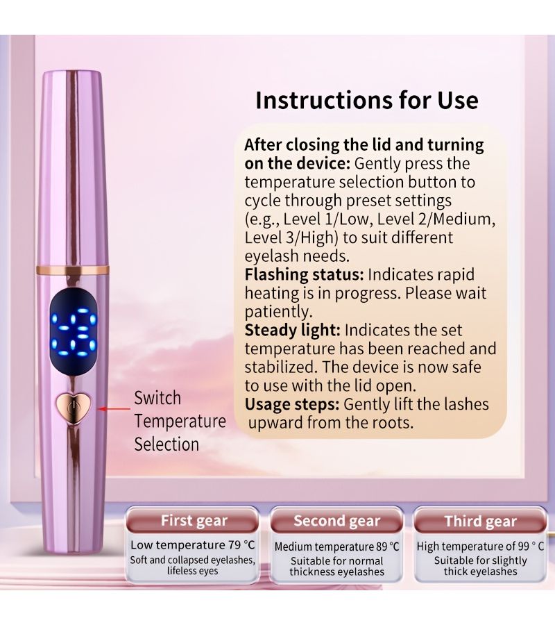 Heated Electric Eyelash Curler Portable Quick Curl Fast Heating Long Lasting Hold 3 Temperature Modes Purple - Image 4
