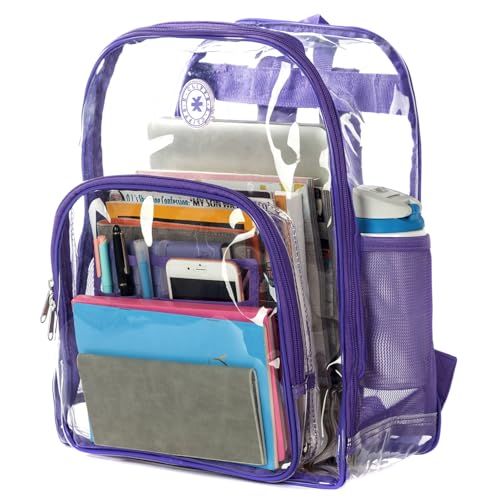 K-Cliffs Clear Backpack Heavy Duty See Through Student Bookbag Large Durable School Bag Quality Transparent PVC Travel Security Workbag Purple - Image 1