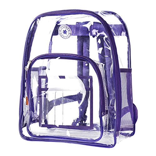 K-Cliffs Clear Backpack Heavy Duty See Through Student Bookbag Large Durable School Bag Quality Transparent PVC Travel Security Workbag Purple - Image 2
