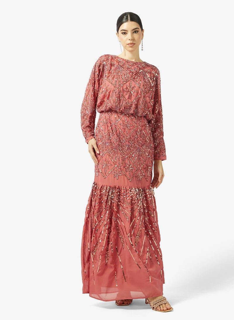 مايا فستان ماكسي مزين سماوي - Image 4