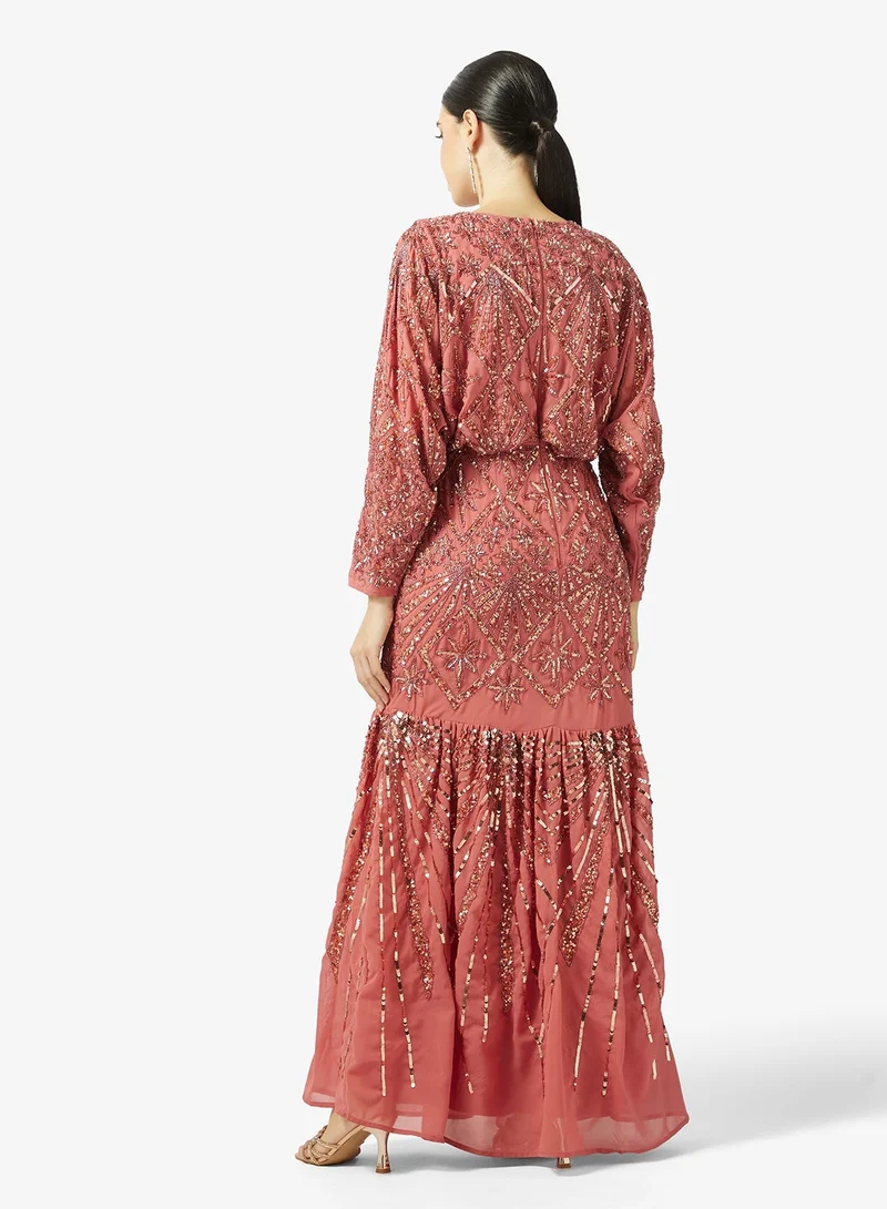 مايا فستان ماكسي مزين سماوي