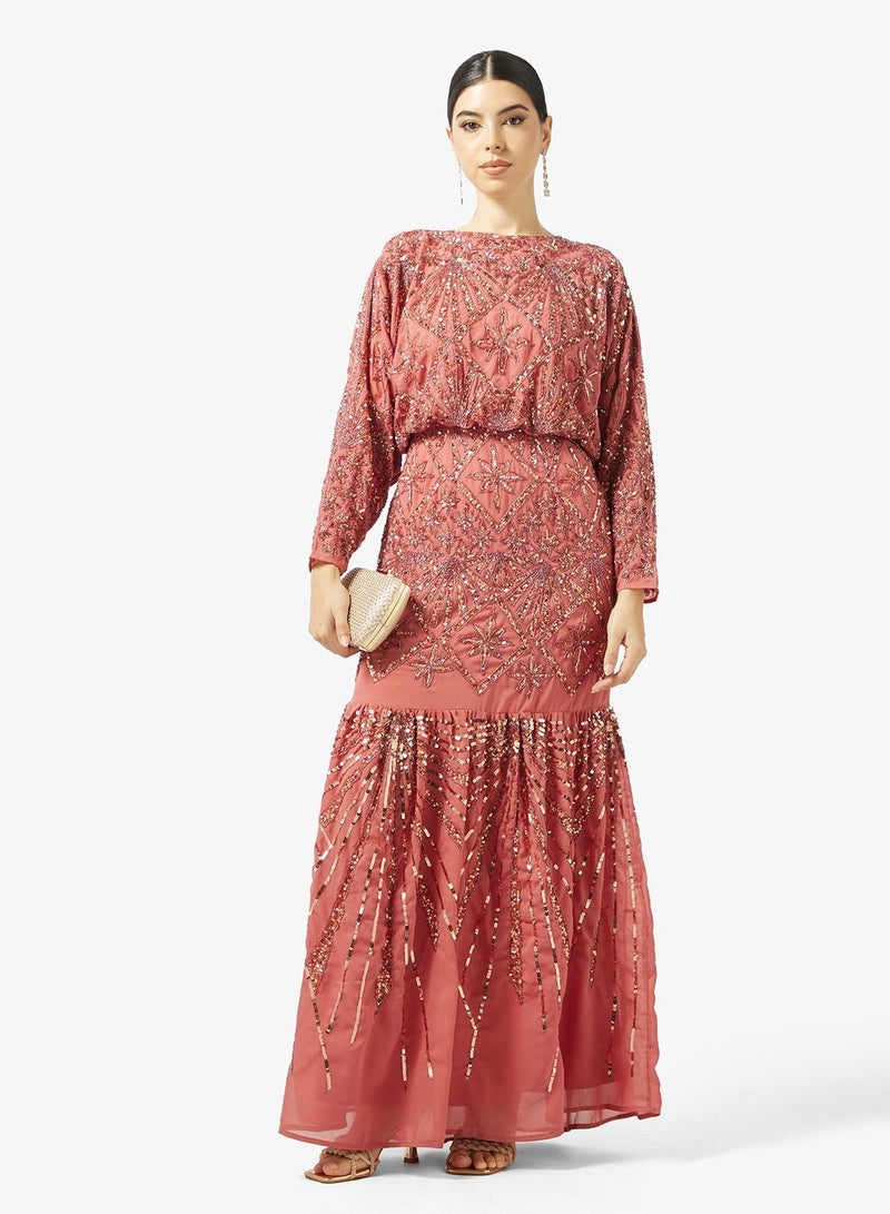 مايا فستان ماكسي مزين سماوي - Image 1