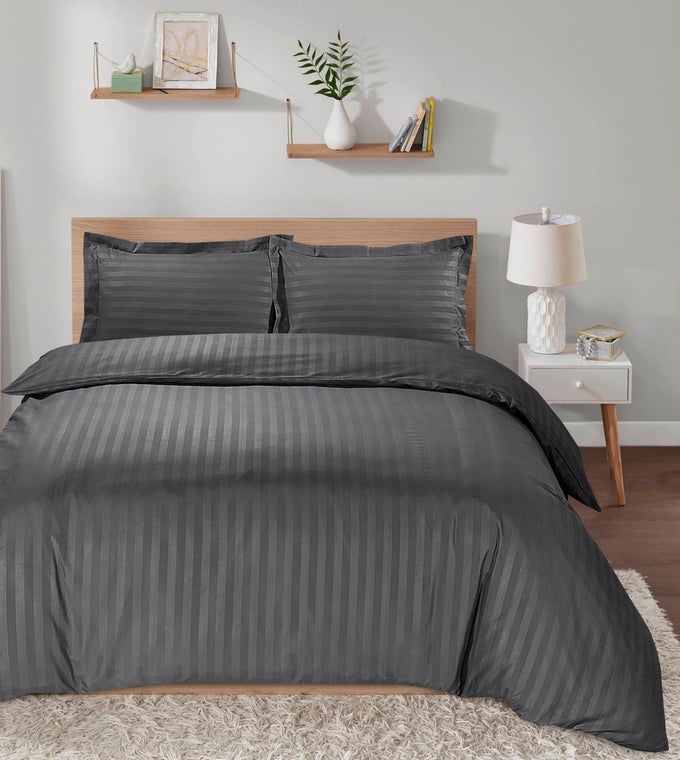 SATIN STRIPE DUVET COVER SETS LUXURIOUS KING GREY BEDDING WITH SATIN STRIPES HOTEL QUALITY KING SIZE DUVET PILLOWCASES