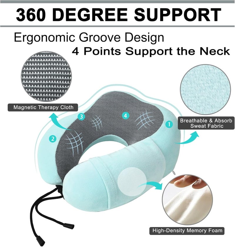 urnexttour Travel Pillow and Blanket Set Neck Pillows Soft Blankets with Sleep Mask Travel Essentials for Airplane Car Memory Foam Blue Green - Image 2