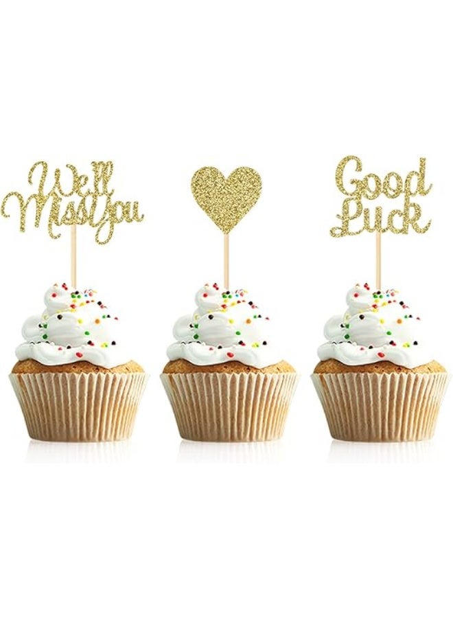 24 Pieces We Will Miss You Cupcake Toppers Good Luck Heart Cake Picks for Going Away Party Table Decorations