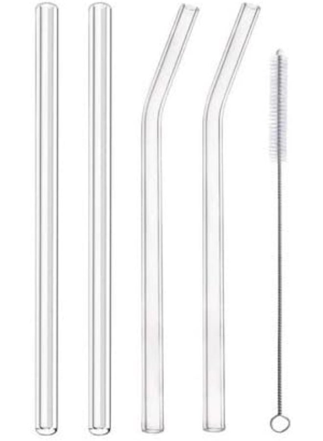 5PCS Glass Straws Set, Reusable Clear High Temperature Resistance, Drop Resistant, Set of 2 Straight and 2 Bent with 1 Cleaning Brushes, Perfect for Smoothies, Milkshakes,Juice Etc  - Image 1
