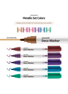Monami MONAMI Deco Marker 460, Bullet Tip (2.0mm), Water-Based Premium Acrylic Paint Markers for Home Decorations, Arts, Crafts, METALLIC 6-Pack (M-Red, M-Blue, M-Pink, M-Green, M-Violet, M-Brown)  - Image 3