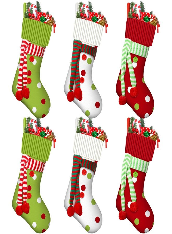 Newcotte 6 Pack 20 Inch Large Christmas Stocking Elf Xmas Hanging Stockings Red Green White Christmas Decorations for Holiday Fireplace Tree Decoration Gift Present - Image 1
