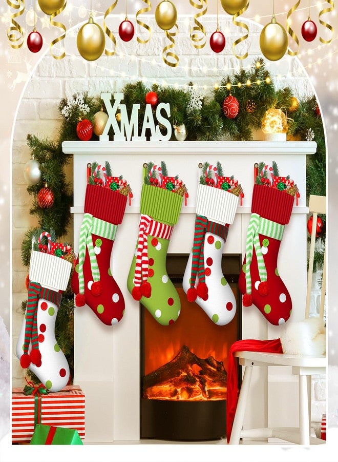 Newcotte 6 Pack 20 Inch Large Christmas Stocking Elf Xmas Hanging Stockings Red Green White Christmas Decorations for Holiday Fireplace Tree Decoration Gift Present - Image 5